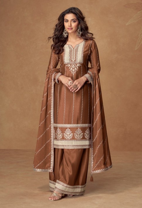 Elegant Rust Embroidered Suit